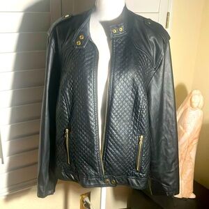 🖤🧥OUTER EDGE Black Faux Leather Bomber Jacket W/Polyester Black Lining Size 2X